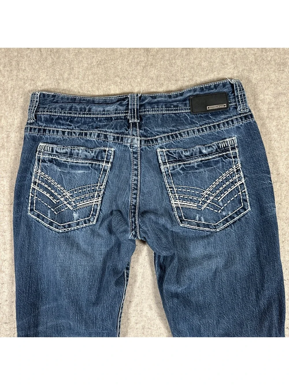 Buckle Black Jeans Mens 34x29 Three Fit Distressed Denim Straight Leg Blue